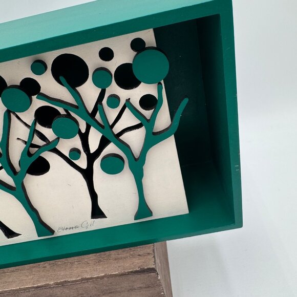 Elena Gil Artist signed Turquoise white tree 3D wall decor shelf decoration mini - Picture 3 of 14
